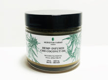 Load image into Gallery viewer, glass jar with white label includes green botanical drawings of hemp or cannabis plants with label text in black along with company logo.  Jar lid is black.  Photo is on a white background.