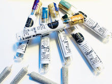 Load image into Gallery viewer, Six glass vials with white label and black print. Black Meristem Farms logo with handwritten name of each product, Reverie, Mirth, Clarity, Tranquility, Presence, Patience. Tamper strips are used to close cork tops each of distinct colors to identify each Intention which also represents a plant variety. Colors are, in the same order of the intentions listed previously; orange, purple, turquoise, deep blue, sea foam green, dark green.